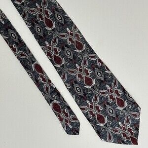 Oscar de la Renta Grey Burgundy Silk 4 inch Tie